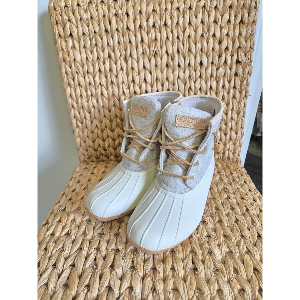 Sperry Womens Saltwater Wool Embossed Duck Boots Thinsulate Ivory STS82473 5.5